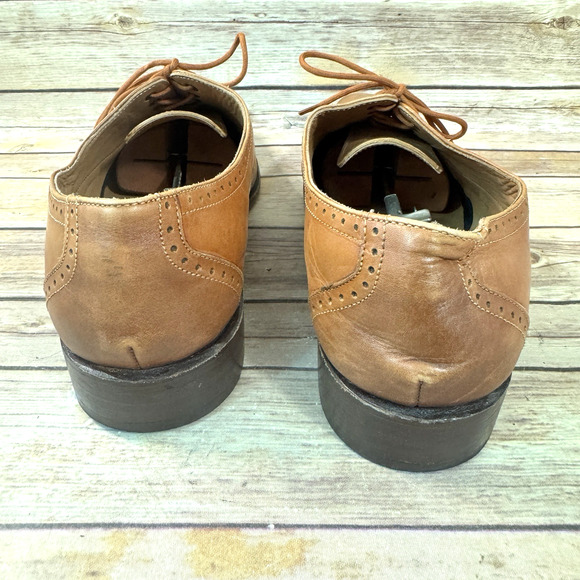 Lethato Mens Cognac Brown Leather Perforated Lace Up Oxford Shoes Size 11.5 - Picture 6 of 8